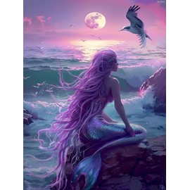 QAZWSX DIY Sea Mermaid Diamond Painting Kit, Beautiful Diamond Art Kit for Adults and Beginners, Handmade Lovers Home Wall Decorative Art Paintings 12x16 Inch