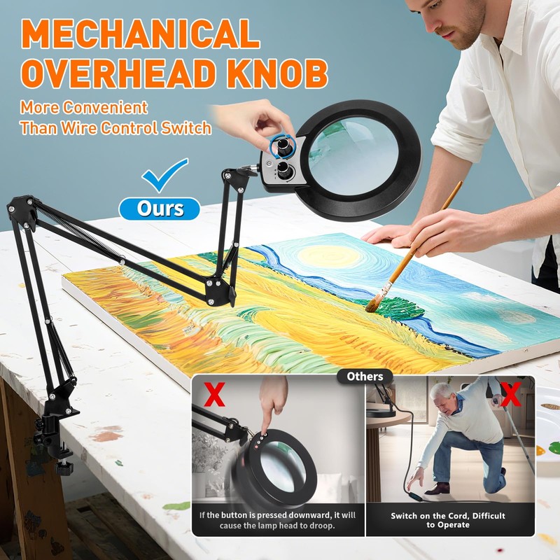KIRKAS 12X Magnifying Glass with Light and Stand, Extra-Long Arm