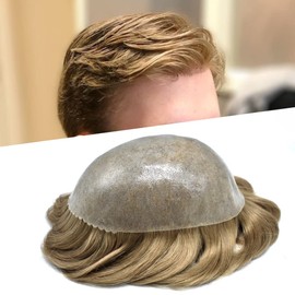 Hair Wonders Men's Toupee Men Hair System Durable Full Poly Skin Toupee for Men Human Hair Replcement System Thin Skin Hair Piece for Men 20# LIGHT ASH BLONDE 8x10