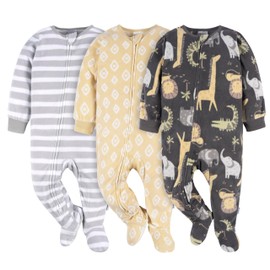 Gerber Unisex Baby Flame Resistant Fleece Footed Pajamas 3-Pack, Safari