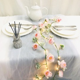 Sezrgiu 20 LED 6.6 FT Artificial Rose Succulents String Lights, Battery Operated Rose Flowers Succulents Garland Fairy Vine Light for Room,Valentine's Day,Wedding,Party Decoration (Pink)