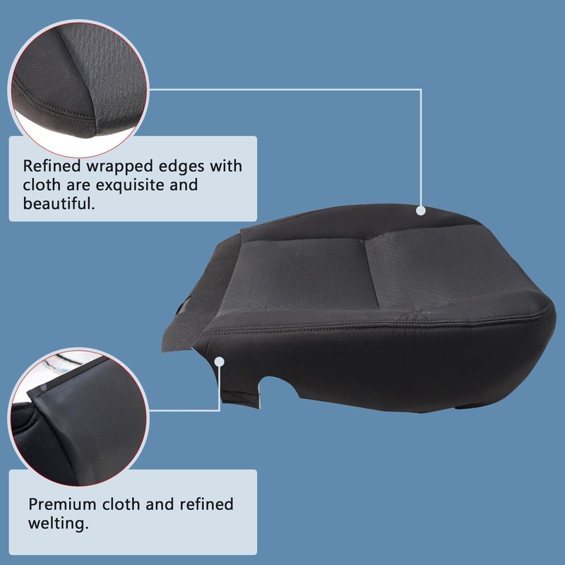Wyrxalon Black Driver Side Bottom Replacement Cloth Seat Cover Compatible