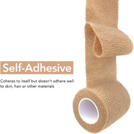 Cohesive Bandage 2" x 5 Yards, 6 Rolls, Self Adherent Wrap Medical Tape, Adhesive Flexible Breathable First Aid Gauze Ideal for Stretch Athletic, Ankle Sprains & Swelling, Sports, Human, Animals, Tan