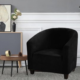 Mingfuxin Velvet Tub Chair Slipcover, High Stretch Club Chair Covers Washable Armchair Sofa Couch Covers Slipcovers Furniture Protectors for Dining Living Room Office(Black, Velvet)