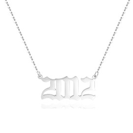 Aimber Birth Year Necklace for Women,Stainless Steel Birth Year Number Pendant Necklace Birthday Anniversary, Stainless Steel, No Gemstone