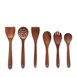 AURUM Wooden Spatula Spoons Set for Cooking & Serving | Teak Wood Spatulas Utensils for Nonstick Pans & Cookware (Set of 6)