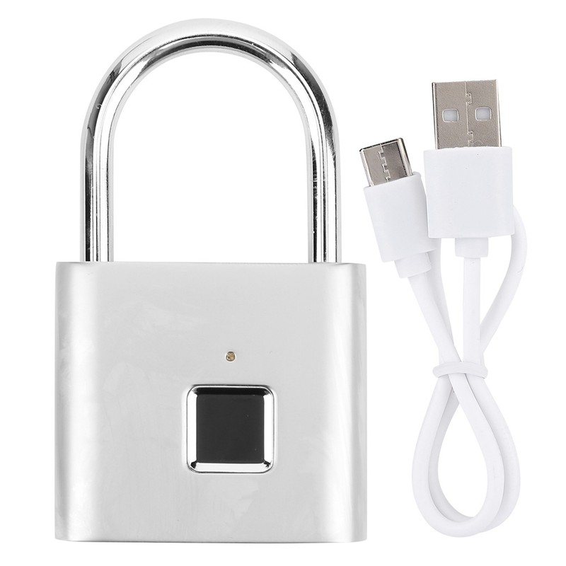 Smart Fingerprint Padlock USB Rechargeable Security LED Lock for Backpack