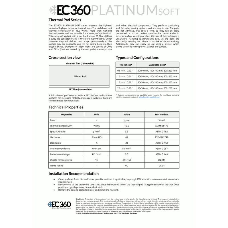 EC360® Platinum Soft 16.6W/mK Thermal Pad (100 x 100 x