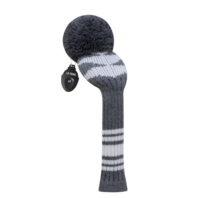 LeFeng ゴルフクラブカバー ニットゴルフヘッドカバー 460ccドライバーフェアウェイウッドとハイブリッド用 かわいいポンポンと数字タグ付き (グレーホワイト格子縞、フェアウェイ用) 1個