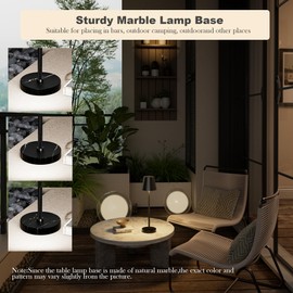 HISEEGO 2 Pack Cordless Table Lamp with Marble Base, 5200mAh Rechargeable Battery Powered Lamp, 3 Colors Touch Stepless Dimming, Outdoor Table Lights for Living Room, Bedroom, Outdoor, Patio(Black)