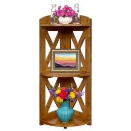 YCICI Corner Shelf Stand, Corner Bookshelf, Small Corner Shelves by Natural Wood, Plant Stand, Corner Bookcase for Living Room, Home Office, Bedroom, (Brown, 3 Tier)