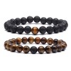 MengPa Mens Beaded Bracelets Couples Matching Bracelet Set Tiger Eye Lava Rock Beads for Women Stone Jewelry (Tiger Eye Brown) US4163F
