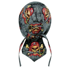 Capsmith Headwrap Durag Doo Rag Pirate Swashbuckler Skull Crossbones Orange Black Grey Gray White Red Biker Cap Hat Helmet Liner Sweatband