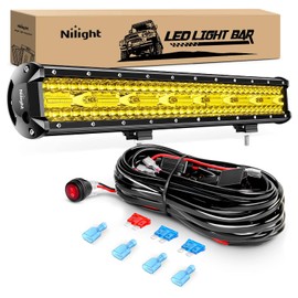Nilight 20 Inch 420W LED Light Bar Yellow Triple Row Flood Spot Combo 42000LM Driving Boat Led Off Road Lights with 12V On/Off 5 16AWG Wiring Harness Kit, 2 Years Warranty