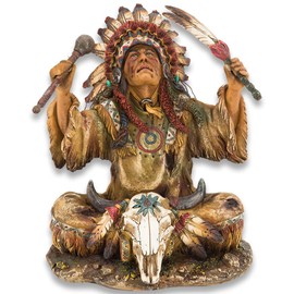 United Cutlery Native American Chief Resin Sculpture | Beautiful Home Decor | Exquisite Details | Plains Indian Culture | Vibrantly Colored Polyresin | Dimensions 10" H x 8 3/4" W x 9" D
