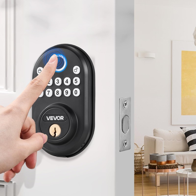 VEVOR Fingerprint Door Lock, with Fingerprint/Keypad Code/Key, One-Time and Anti-Peeking