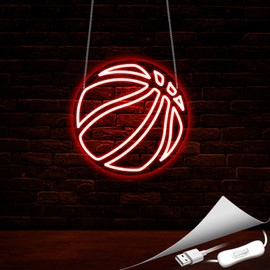 Gdbkabf Basketball Neon Sign, Neon Signs for Wall Decor Neon Red LED Signs Room Neon Light Up Signs Home Decor for Bedroom Club Party Bar Shop USB Operated