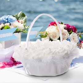 Yosooo Elegant Wedding Candy Basket with Lightweight White Satin Decorated Flower Girl Basket