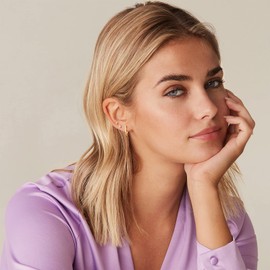 PAVOI 14K Gold Plated 925 Sterling Silver Cubic Zirconia U-Shaped Huggie Earrings in White Gold