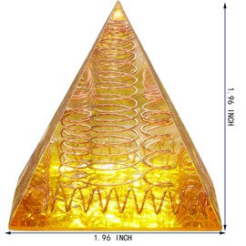 Nupuyai Healing Crystal Orgone Pyramid Stone with Copper Wire Energy Generator Figurine Decoration for Protection Meditation Reiki Balancing 1.96", Yellow