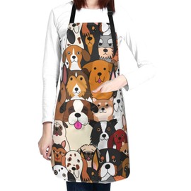 Duduho Cute Doodle Dogs Apron With 2 Pockets, Men Women Bib Aprons For Home Kitchen Cooking Chef Waitress Crafting Gardening, Adjustable Waterproof Stain Resistant
