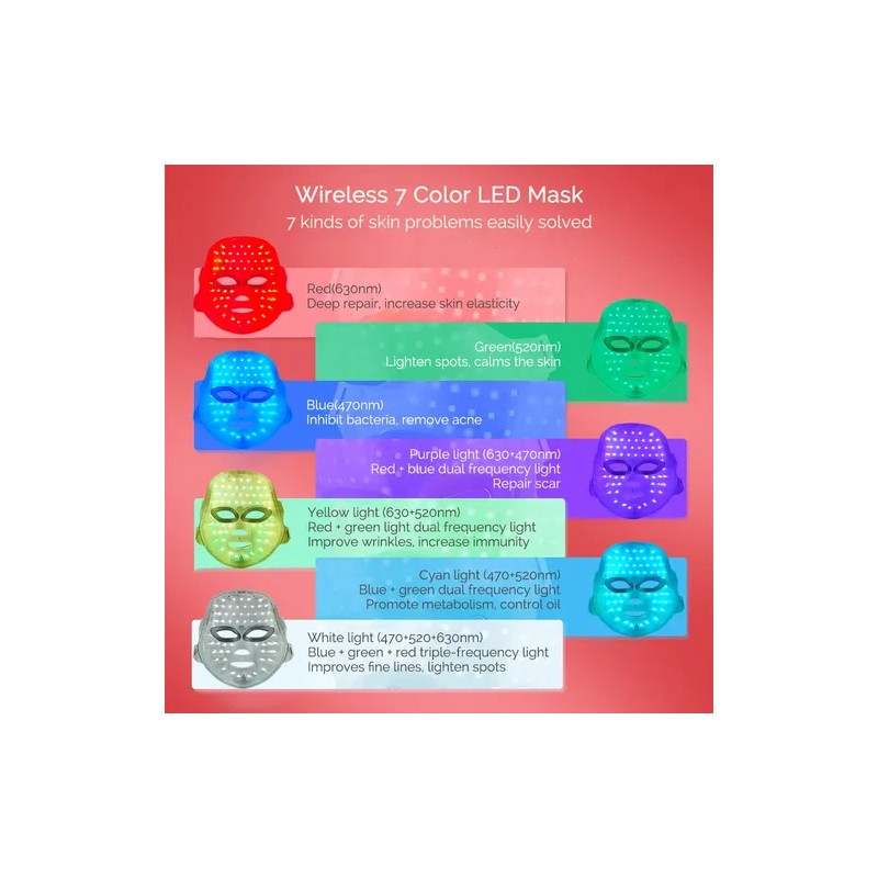 Máscara Belleza Led Facial Terapia 7 Colores Cara Rejuvenece