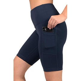 90 Degree By Reflex - High Waist Power Flex Biker Shorts with Side Pockets - 5", 7", 9" - Dark Navy 9" - XS