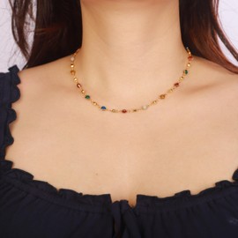 YERTTER Chic Colorful Crystal Zircon Choker Necklace Gold Short Collar Statement Adjustable Collar Choker for Women