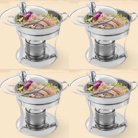 4Pcs-Hotpot Alcohol Stove Burner Pan, Stainless Steel Buffet Warmer Server Hot Pot, Cooktop Burner Cookware for RV Travel, Restaurants, Party, Wedding, Camp, Picnicking, Hotels