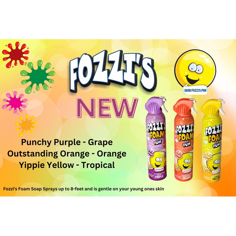 FOZZI'S Bath Foam Soap Aerosol for Kids 6-pack,Yellow, Purple, Orange,