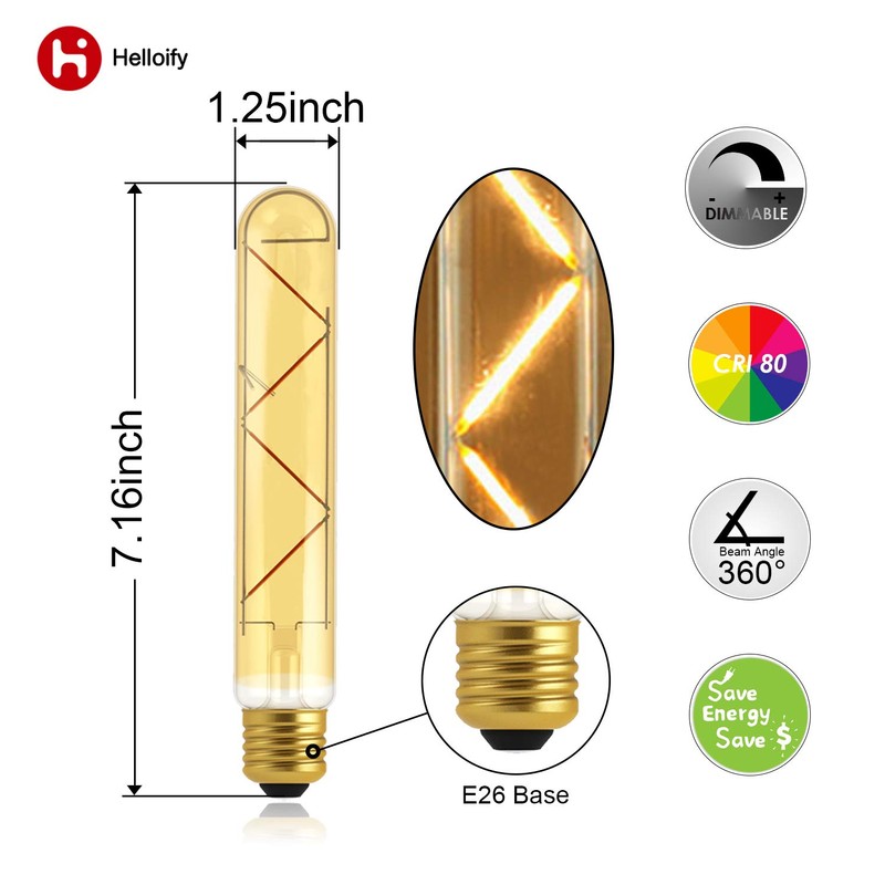 helloify T10 Dimmable Vintage LED Edison Tubular Bulb, 40W Equivalent,
