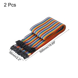 MECCANIXITY Female to Female 40Pin Breadboard Jumper Wire 2.54mm Pitch Ribbon Cable 50cm Long Electronics Breadboard Ribbon Cables for Breadboard Electronic Projects Pack of 2