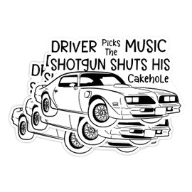(3Pcs) Driver Picks The Music Shotgun Shuts His Cakehole Sticker, Funny Stickers for Adults, Waterproof Vinyl Sticker for Laptop, Water Bottle, Hard Hat, Cup Cars Decals Gift for Her Him Adults