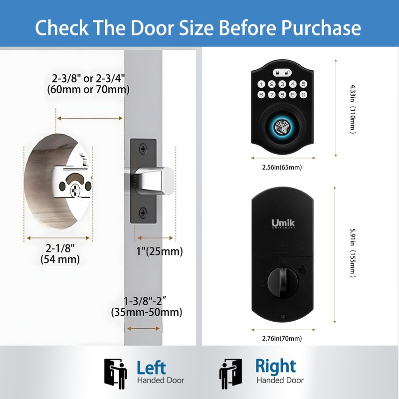UMIKSMART Smart Door Lock with Fingerprint & Keypad, Keyless Entry