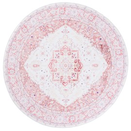 SAFAVIEH Tucson Collection Area Rug - 4' Round, Beige & Rust, Shabby Chic Persian Design, Non-Shedding Machine Washable & Slip Resistant Ideal for High Traffic Areas in Living Room, Bedroom (TSN107B)