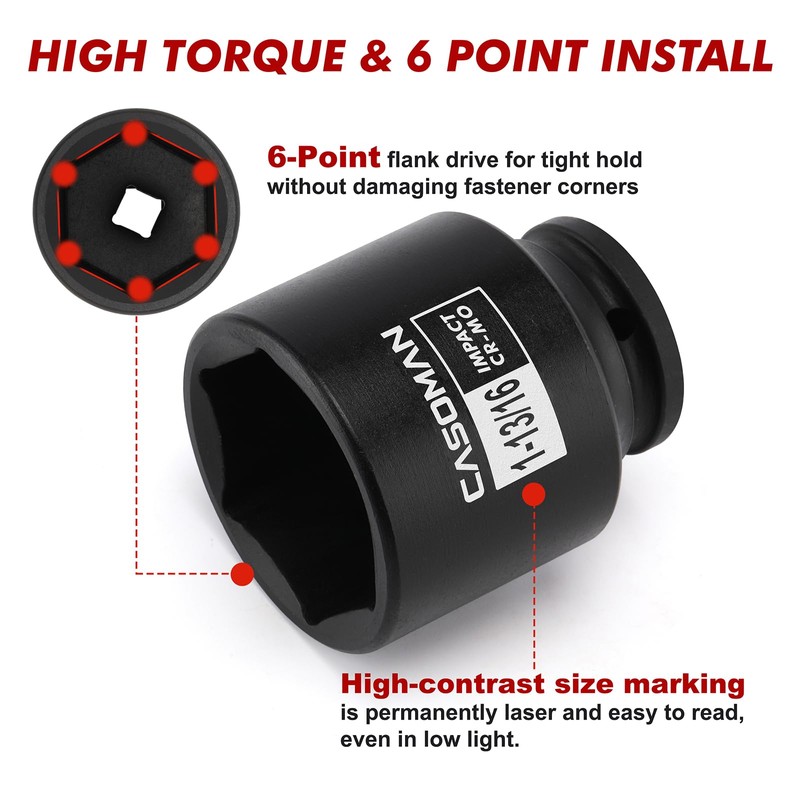 CASOMAN 16PCS 1/2" Drive Shallow Spindle Axle Nut Impact Socket