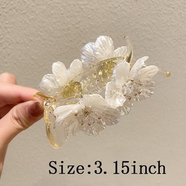 Flower Hair Bun Ponytail Holder for Women Girls Large Hair Claw for Thick Thin Hair Clips for Women Floral Ponytail Bun Clip Barrettes for Long Hair Accessories