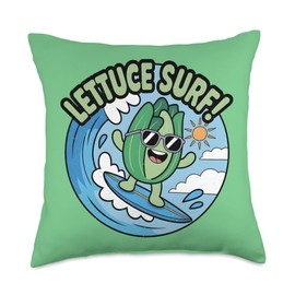 Lettuce Surf Funny Pun Surfing Salad Throw Pillow
