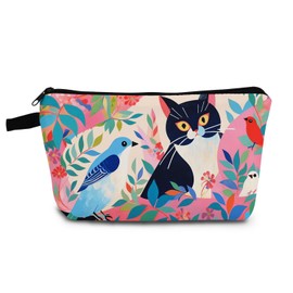 YULUENZE Cartoon Cat Gift Freehand Painted Cat Makeup Bag Cute Small Organizer Bag with Zipper Lovely Kitten Kitty Cosmetic Bag Birthday Gifts for Cat Lovers Women Sisters Friends