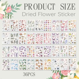 Cosmeria Floral-Themed Rub-On Sticker Set, Over 500 Designs on 36 Sheets, High-Quality Clear Plastic Flower Stickers for Scrapbook, Bullet Journal and More