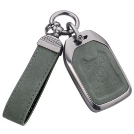 YO&YOYE for GMC Key Fob Cover with Keychain, Leather Full Protection Key Case Shell Compatible with Chevy GMC Suburban Tahoe Terrain Yukon Yukon XL (6 Buttons, Green)