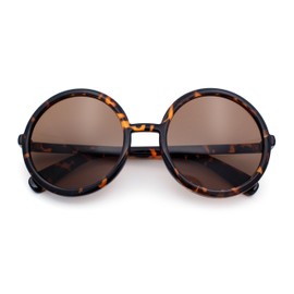 Womens Wizard Round Circle Lens Plastic Mod Fashion Sunglasses Tortoise Brown