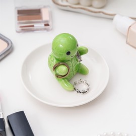 TAOJINJI Cute Turtle Ring Holder Dish, Ceramic Jewelry Holder Preppy Room Decor, Turtle Gifts for Women Birthday Christmas Wedding