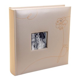 Kenro Pearl Gold Wedding Photograph Album for 200 Photos 6x4 Inch / 10x15cm with Photo Window on Cover with Memo space, Slip-in Pages, Champagne Wedding Flower Design - PL401