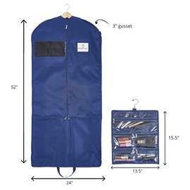 Waterproof Hanging Garment Bag with Accessory Pouch - 52 inch Deluxe Clothes Bag with Gusset, 4 Pockets & Side Zip for Dance Costumes, Sports, Skating, Theatre, Beauty Pageants & More (Midnight+)