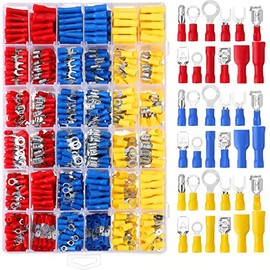 1200 Piezas Kit de Conectores de Cables Eléctricos Aislados Terminales de Crimpado de Cables Kit Surtido de Desconexión Rápida de Empalme, Anillo, Pala y Horquilla con Caja de Almacenamiento