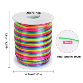 Luabue Nylon Cord for Bracelets 2 mm x 100 m Nylon Bead Cord for Threading Nylon Cord Rainbow Nylon Cord for Bracelets DIY Necklace Jewellery Making (Colourful)