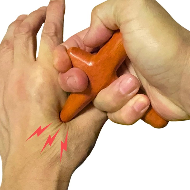 [改良型] 木製 十字型 つぼ押し棒 マッサージ棒 タイ製 天然木 削り出し 一体成型タイプ