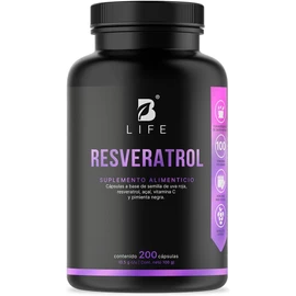 Resveratrol B Life 200 Cápsulas | Potente Antioxidante de 1000 mg con Uva Roja, Açaí, Vitamina C y Pimienta Negra | Fórmula Natural y Absorción Mejorada