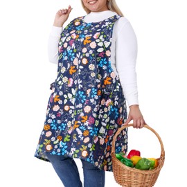 VIKIDEER Comfortable Huge Plus Size Aprons for Women Adjustable Cross Back Floral Cotton Linen Aprons Spring is in the Air